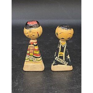 Pagoda Kokeshi Eraser Boy Girl Couple Wooden Head Doll Japan Triangle READ